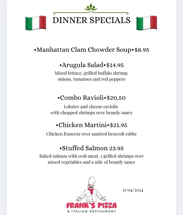 Franks Mendham dinner specials 1142024